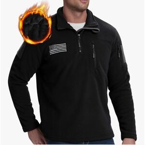 FEWGLEN Mens Black Fleece Lined Quarter Zip Pullover Sweatshirt US Size S